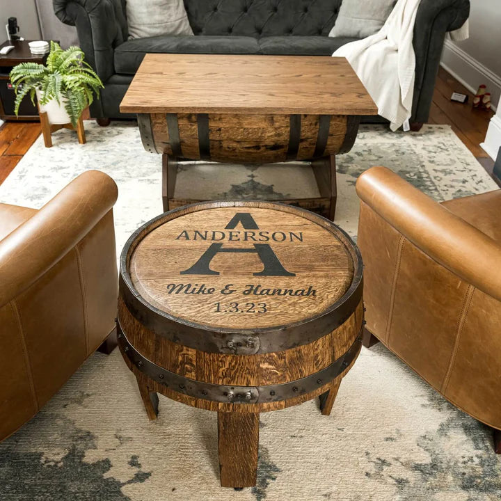 Whiskey Barrel Coffee Table with Lift Top – Rustic Rectangular Oak Table with Hidden Storage | Handcrafted Bourbon Barrels 30"x38"