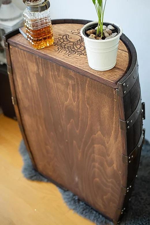 Half Barrel Wall Bar | Custom Whisky or Wine Cask Bar with Laser Engraving | Compact Rustic Bar Display | Personalized Reclaimed Barrel Art