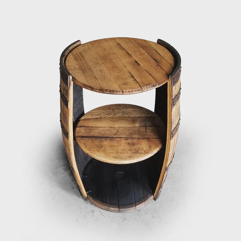 Split Whiskey Barrel Cabinet | Open-Shelf Reclaimed Barrel Bar for Kitchen or Coffee Station | Rustic Display Storage | Handcrafted