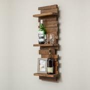 Whiskey Barrel Stave Wall Shelf – 3-Tier Rustic Oak Display Rack for Bottles, Glassware & Decor – Handcrafted Bourbon Barrel Home Bar Shelf