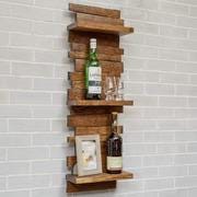 Whiskey Barrel Stave Wall Shelf – 3-Tier Rustic Oak Display Rack for Bottles, Glassware & Decor – Handcrafted Bourbon Barrel Home Bar Shelf