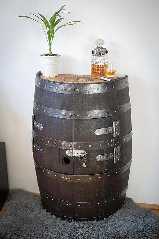Half Barrel Wall Bar | Custom Whisky or Wine Cask Bar with Laser Engraving | Compact Rustic Bar Display | Personalized Reclaimed Barrel Art