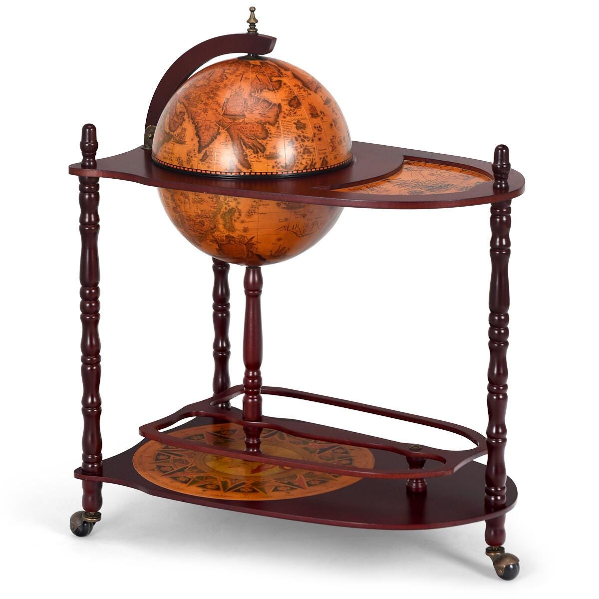 Wood Globe Wine Bar Stand 34" H 16th Century Italian Rack Liquor Bottle Shelf/Free Standing/Dining Room