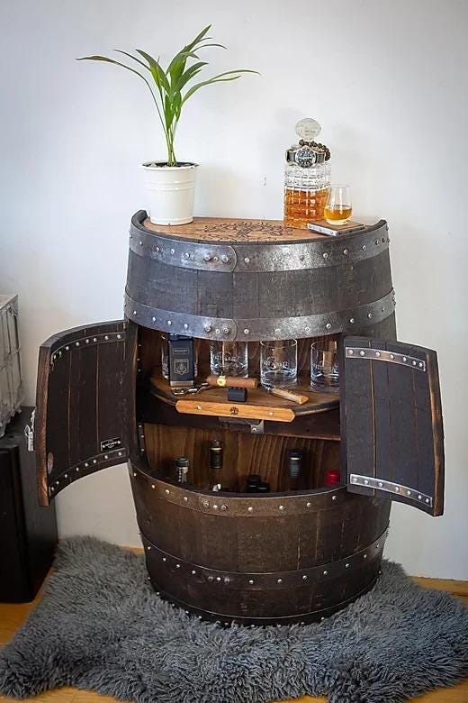 Half Barrel Wall Bar | Custom Whisky or Wine Cask Bar with Laser Engraving | Compact Rustic Bar Display | Personalized Reclaimed Barrel Art