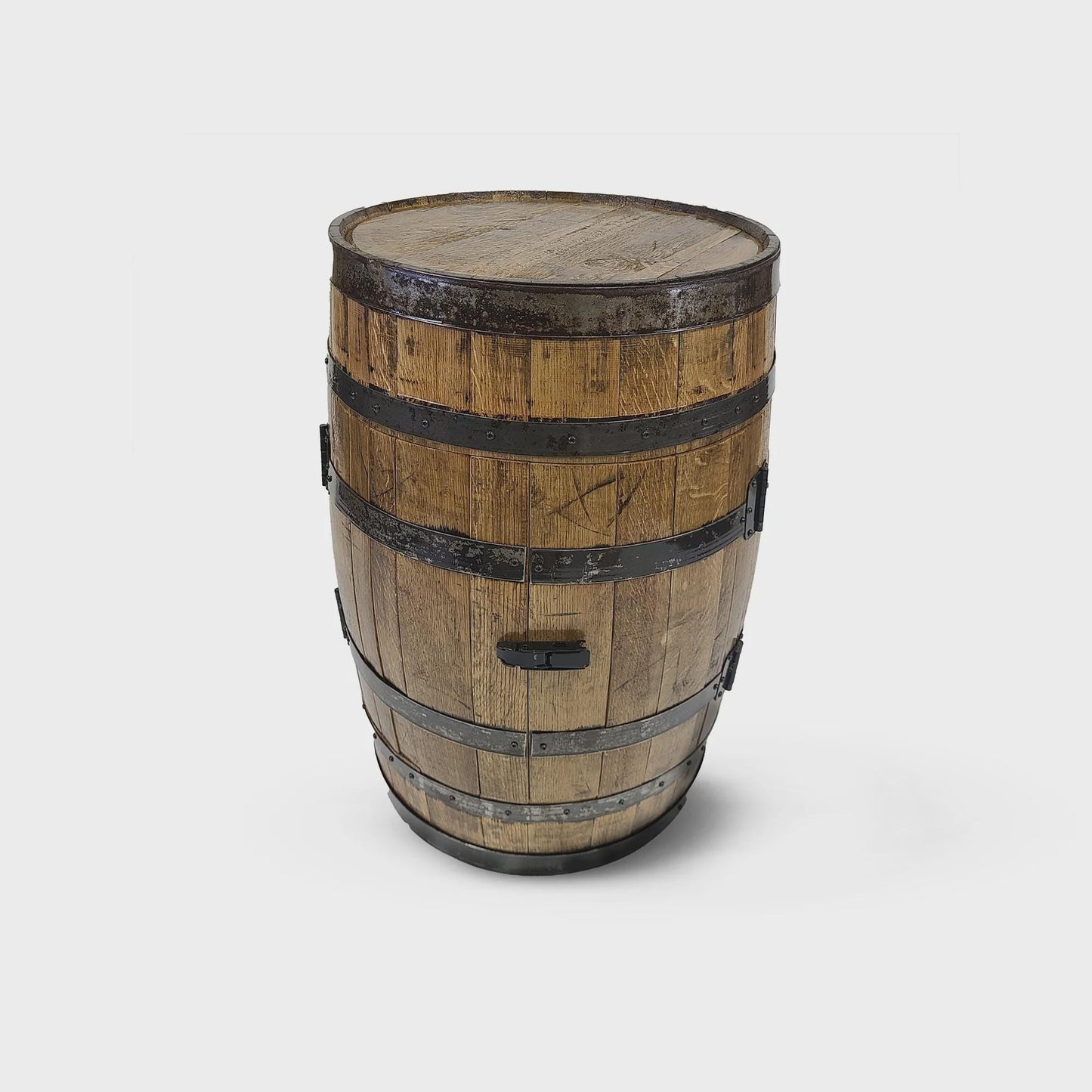 Full Whiskey Barrel Bar Cabinet with Shelves & Glass Holders – Rustic Liquor Storage, Handmade Bourbon Barrel Furniture, Lockable Doors