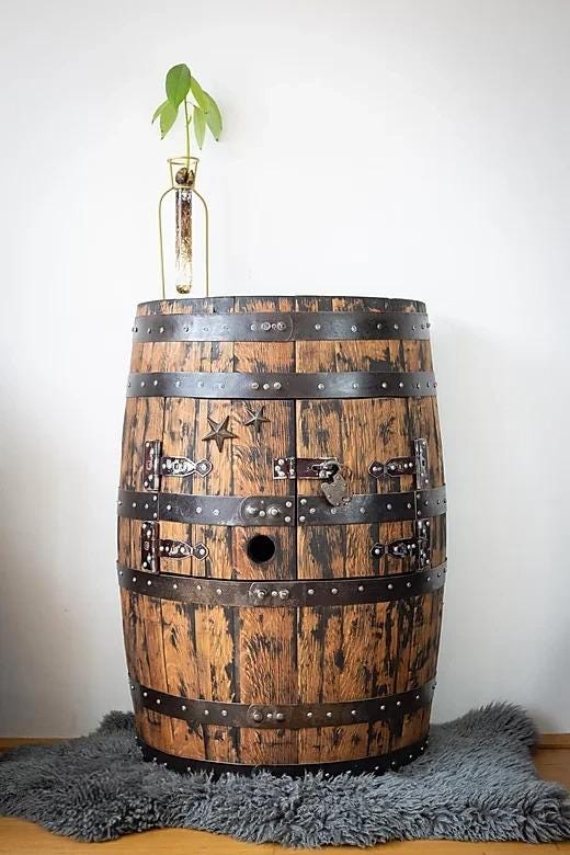 Half Barrel Wall Bar | Custom Whisky or Wine Cask Bar with Laser Engraving | Compact Rustic Bar Display | Personalized Reclaimed Barrel Art