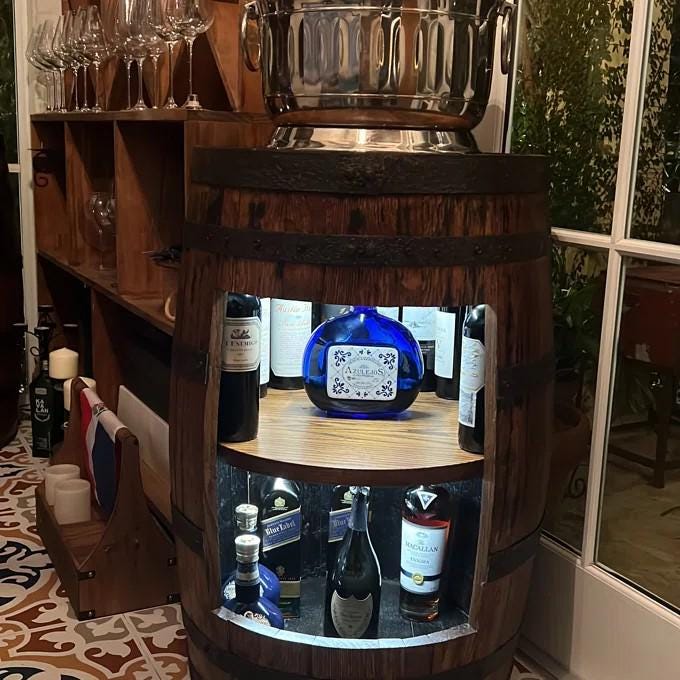 Whiskey Barrel Display Cabinet | 26"Refurbished Solid Wood Bar with Shelf & Motion Light | Rustic Home Bar Storage | Barrel Accent Furniture