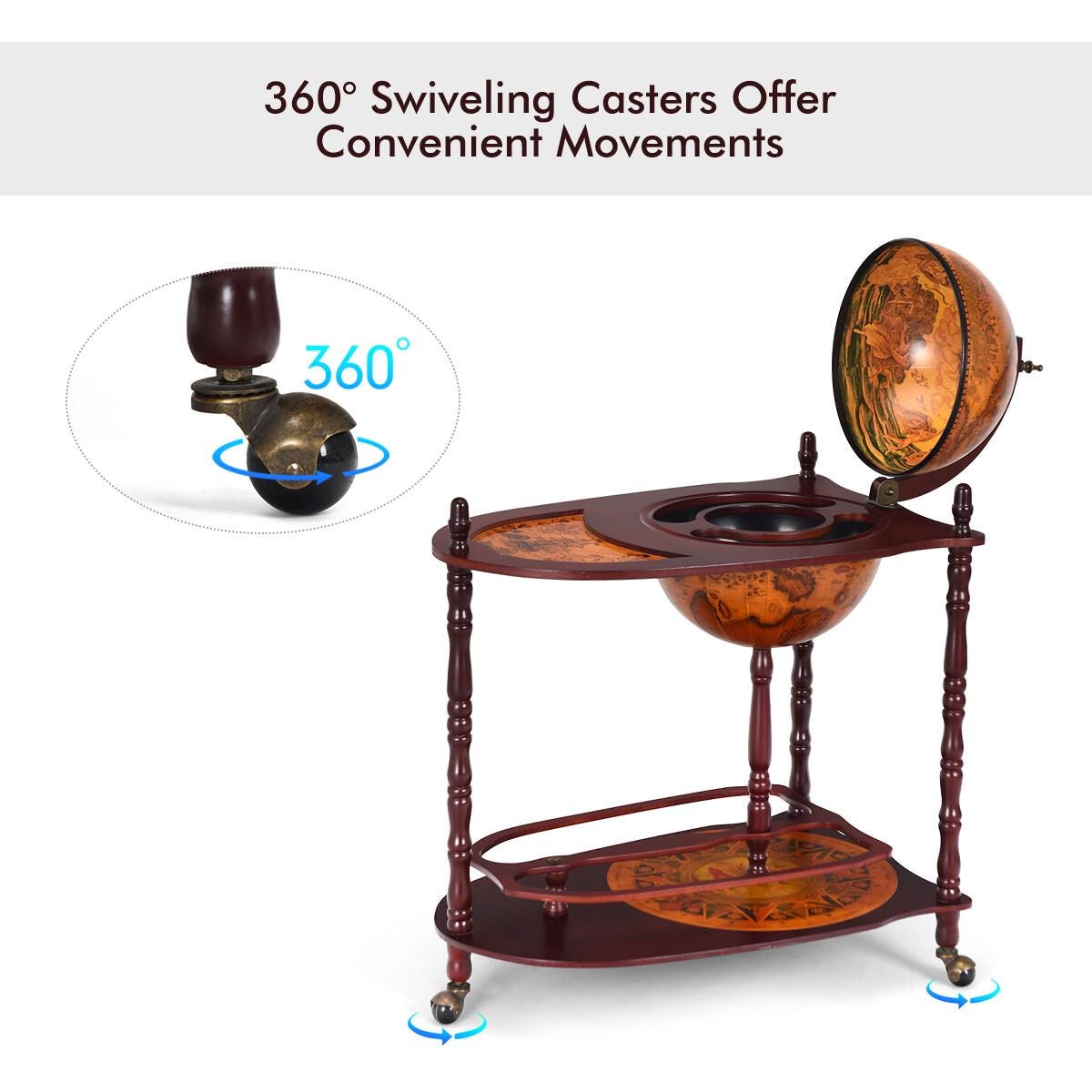 Wood Globe Wine Bar Stand 34" H 16th Century Italian Rack Liquor Bottle Shelf/Free Standing/Dining Room