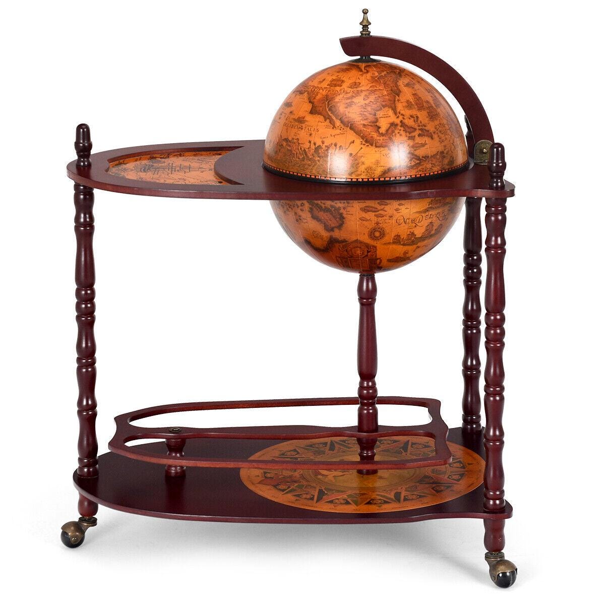 Wood Globe Wine Bar Stand 34" H 16th Century Italian Rack Liquor Bottle Shelf/Free Standing/Dining Room