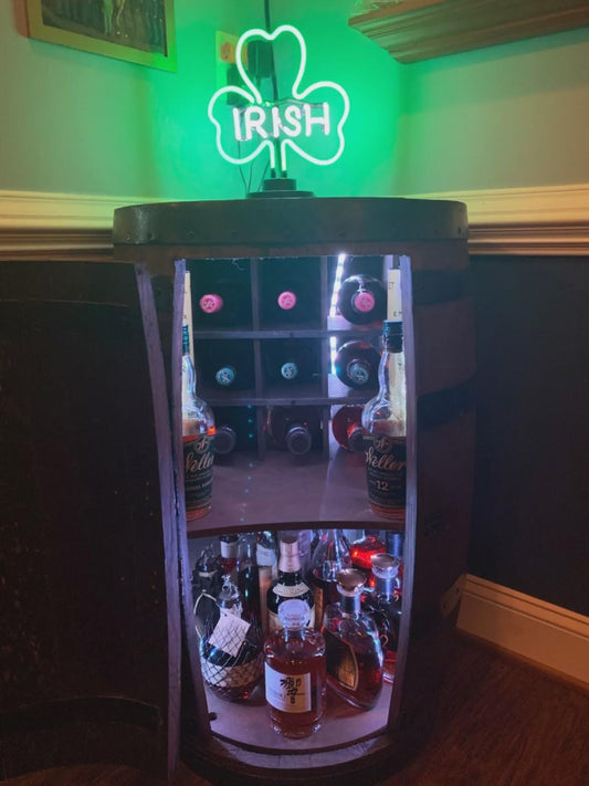Handmade Whiskey Barrel Mini Bar – Antique Wine Rack- Lazy Susan | Custom Color | Unique Furniture, Refrigerator-Style Barrel,Home Bar Decor