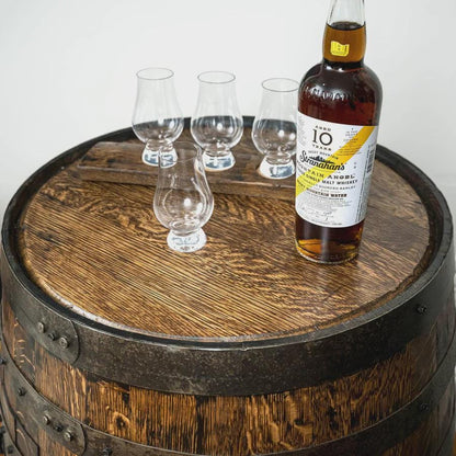 Refurbished Whiskey Barrel Open Display Cabinet | Rustic Bourbon Barrel Shelf | Home Bar Decor | Handcrafted Oak Furniture