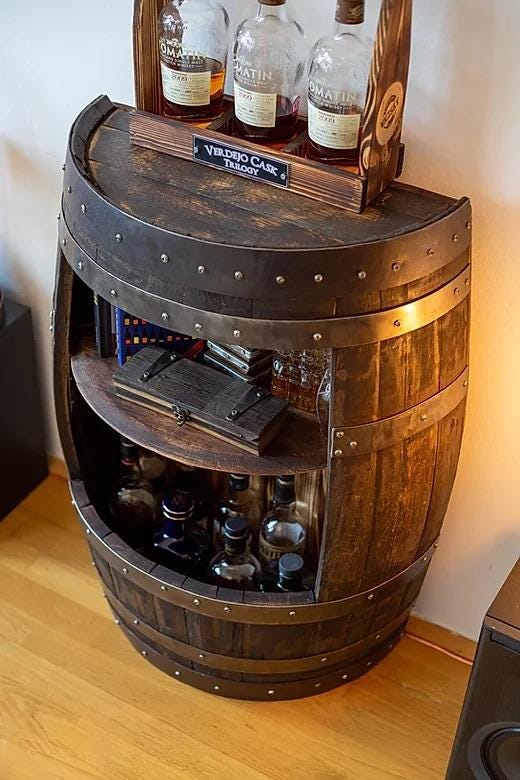 Half Barrel Wall Bar | Custom Whisky or Wine Cask Bar with Laser Engraving | Compact Rustic Bar Display | Personalized Reclaimed Barrel Art