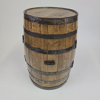 Full Whiskey Barrel Bar Cabinet with Shelves & Glass Holders – Rustic Liquor Storage, Handmade Bourbon Barrel Furniture, Lockable Doors