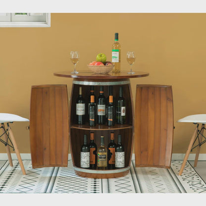 Rustic 12-Bottle Solid Wood Wine Rack | Alcron Floor Standing Wine Storage Cabinet with Tabletop & Latch | Industrial Brown Wine Bar Decor