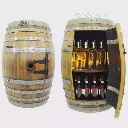 Wine Barrel Bar Cabinet With Storage | Pub Table -Barrel Bar -Whiskey Barrel Bar