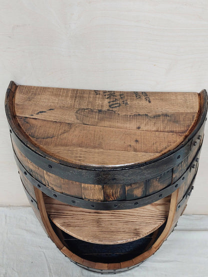 Half Barrel Bourbon Cabinet | Handcrafted Whiskey Barrel Furniture | Rustic Liquor Cabinet with Shelf & Optional LED Lights