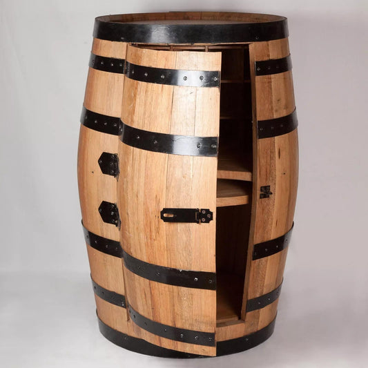 Antique Whiskey Barrel Mini Bar & Wine Rack – Vintage Elegance for Home
