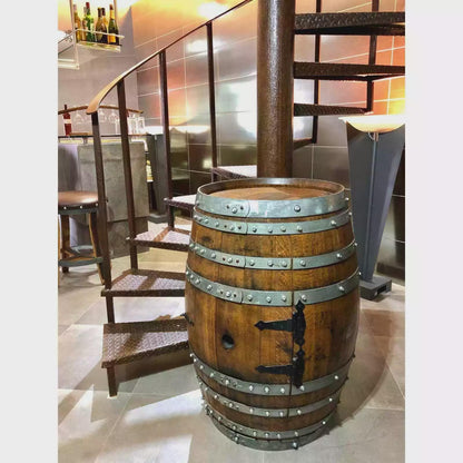 Wine Barrel Bar Cabinet With Storage | Pub Table -Barrel Bar -Whiskey Barrel Bar