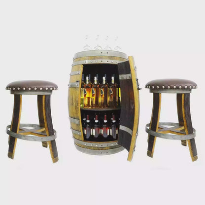 Wine Barrel Bar Cabinet With Storage | Pub Table -Barrel Bar -Whiskey Barrel Bar