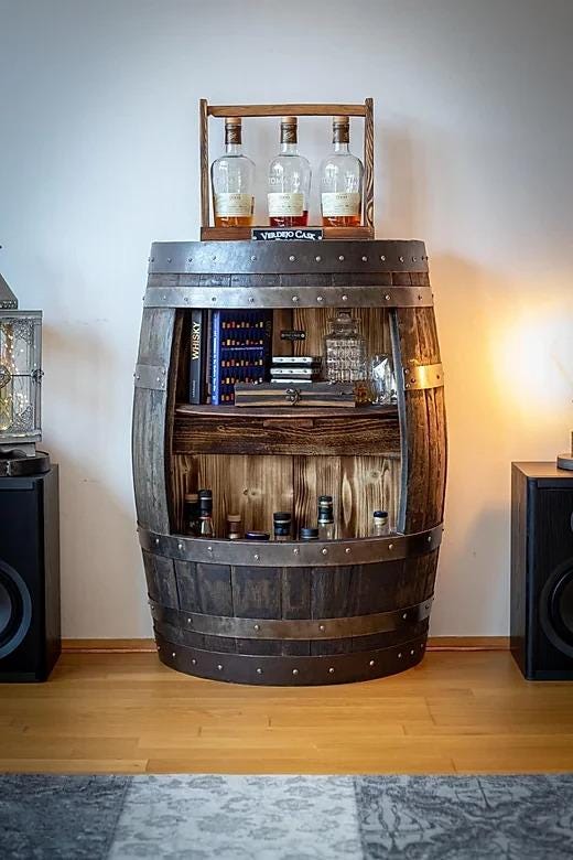 Half Barrel Wall Bar | Custom Whisky or Wine Cask Bar with Laser Engraving | Compact Rustic Bar Display | Personalized Reclaimed Barrel Art