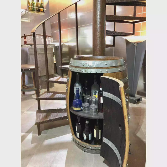 Wine Barrel Bar Cabinet With Storage | Pub Table -Barrel Bar -Whiskey Barrel Bar