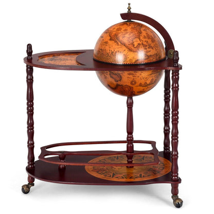 Wood Globe Wine Bar Stand 34" H 16th Century Italian Rack Liquor Bottle Shelf/Free Standing/Dining Room